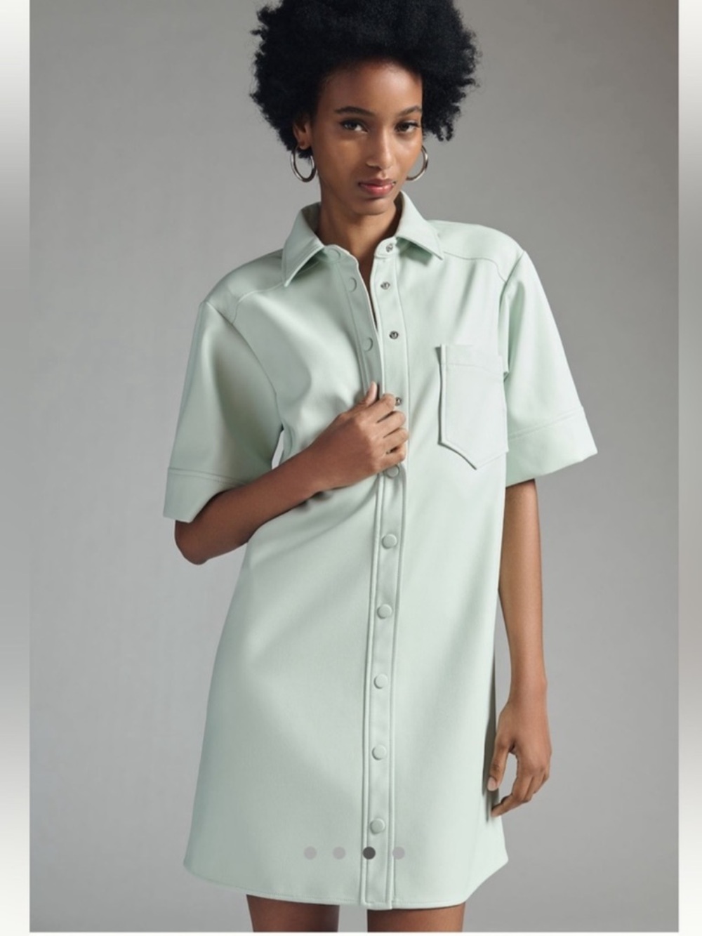 Anthro Maeve Mint Faux Leather Shirt Dress Snap Utility Core M